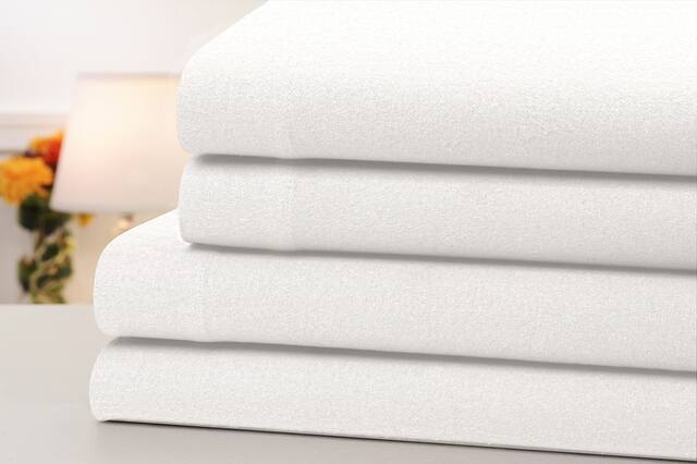Front. Bibb Home - Bibb Home Solid Flannel 4 Piece Sheet Set - White.