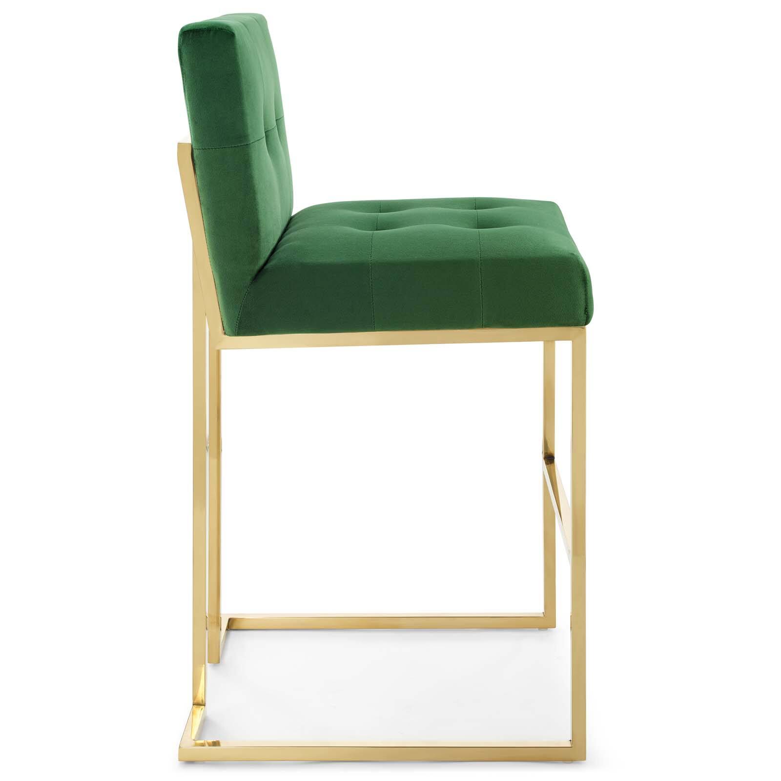 Back. Modway - Privy Gold Stainless Steel Performance Velvet Bar Stool by Modway - Gold Emerald.