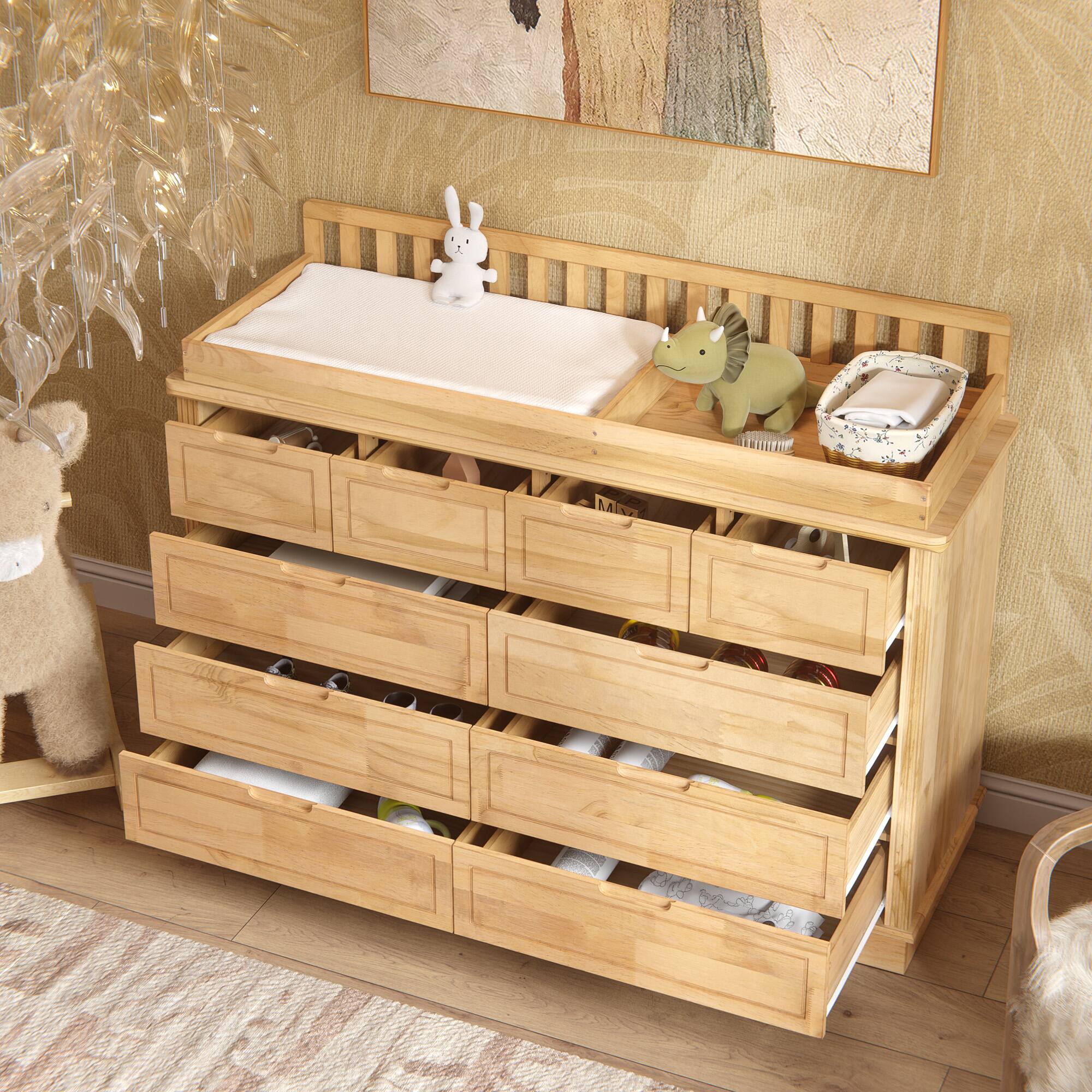 Angle. Homsee - Solid Wood Baby Changing Table Dresser with Drawers, Nursery Diaper Organizer, Anti-Tip Storage Cabinet for Newborns - Wooden.