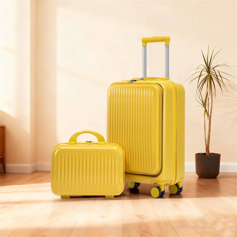 Alt View 8. HTUTWOO - Set of 2 14" Cosmetic Case & 20" Luggage Set with Spinner Wheels - ABS Hardside Suitcase with TSA Lock, Front Opening , - Yellow.