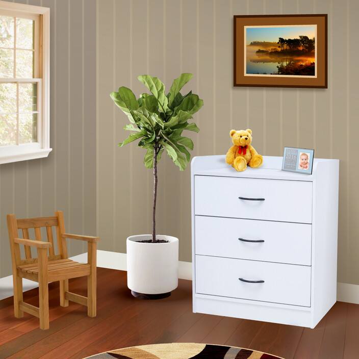 Front. Kings Brand Furniture - Kings Brand Furniture 3-Drawer Bedroom Storage Chest with Laminated Wood Finish - White.