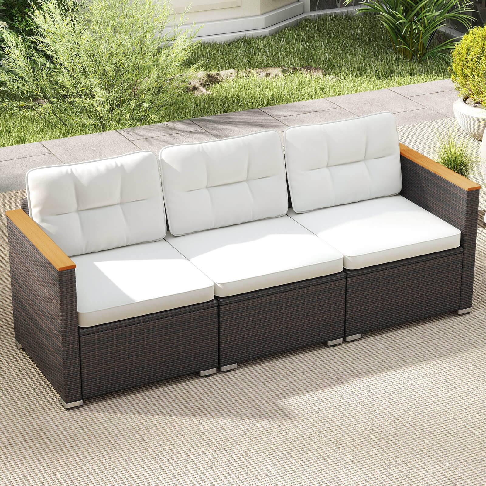 Alt View 1. Costway - Costway 3-Seat Patio Couch Sofa PE Rattan Wicker Outdoor Loveseat Furniture Set - Off-White.