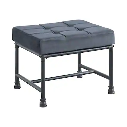 Front. Manhattan Lane - Ottoman with Tufted Velvet Seat and Metal Frame - Gray.