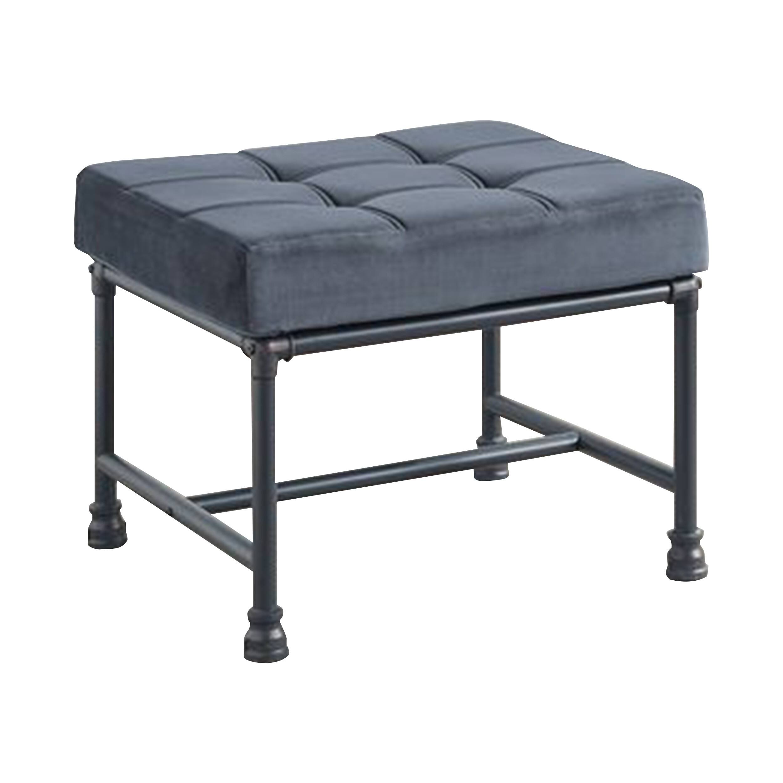 Front. Manhattan Lane - Ottoman with Tufted Velvet Seat and Metal Frame - Gray.