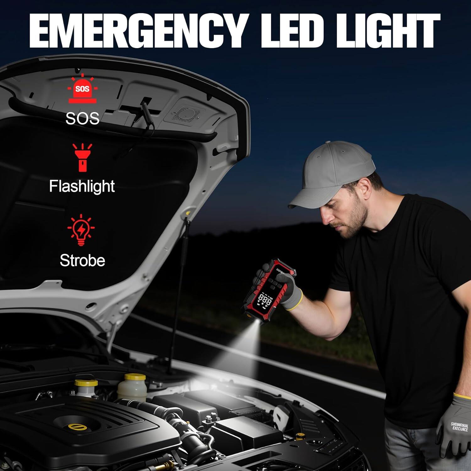 EMERGENCY LED LIGHT  
SOS  
SOS  
Flashlight  
Strobe