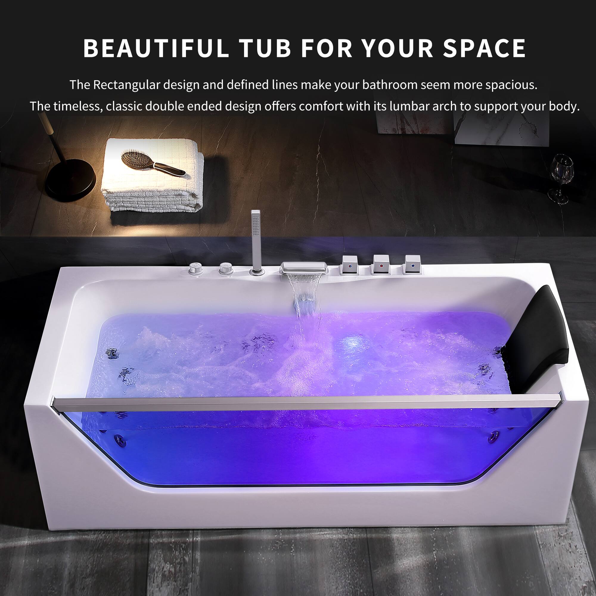 BEAUTIFUL TUB FOR YOUR SPACE

The Rectangular design and defined lines make your bathroom seem more spacious. The timeless, classic double ended design offers comfort with its lumbar arch to support your body.