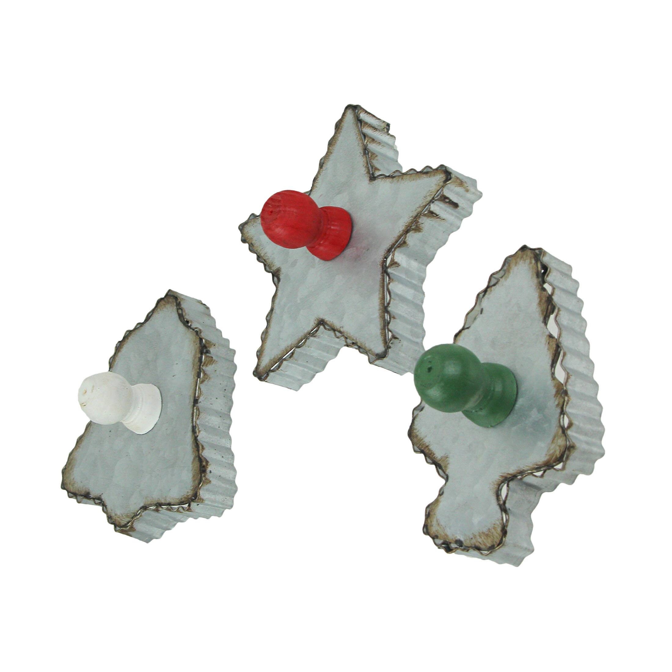 Alt View 1. Zeckos - Set of 3 Oversized Galvanized Zinc Finish Christmas Cookie Cutter Wall Hangings - Silver.