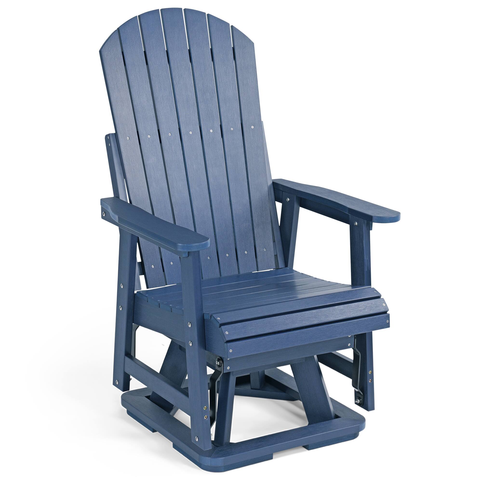 Front. Fortune Candy - HIPS Swivel Patio Glider, Poly Lumber Weather Resistant Outdoor Chair, for Patio, Porch, Yard - Navy Blue.