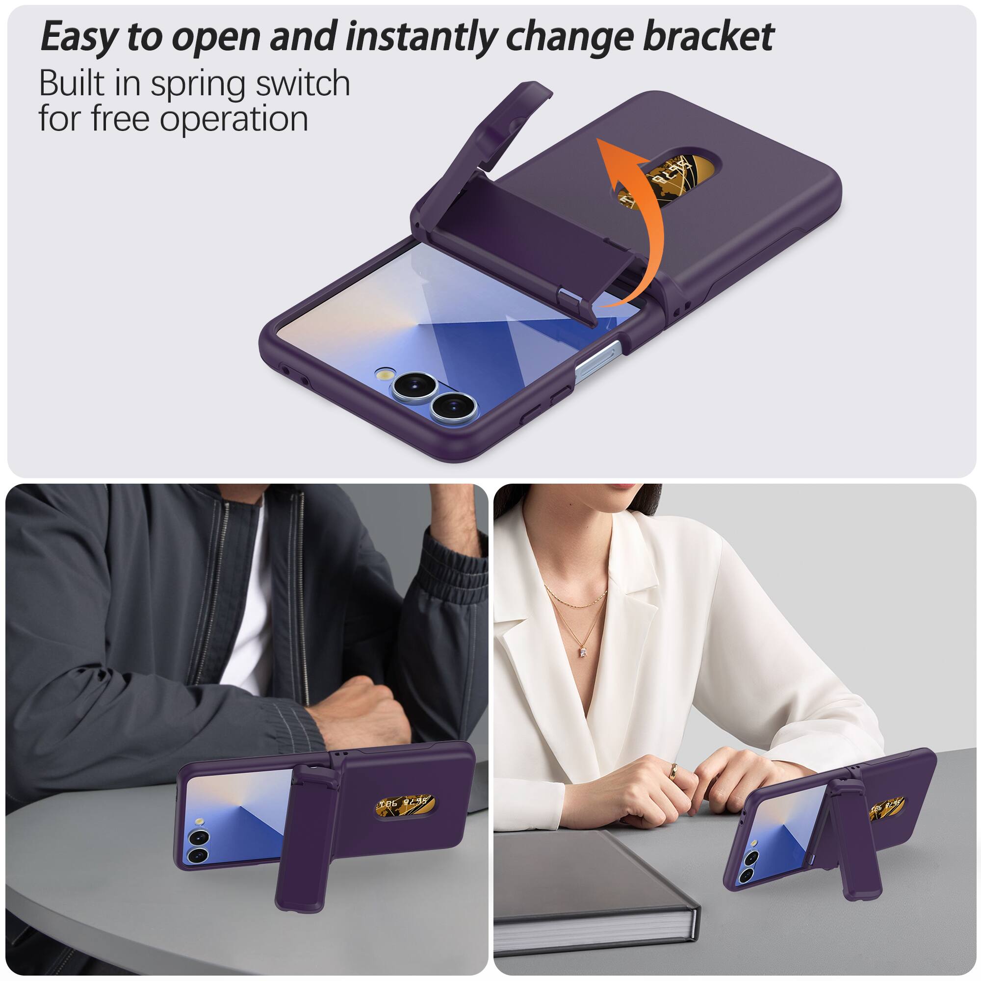 Easy to open and instantly change bracket  
Built in spring switch for free operation