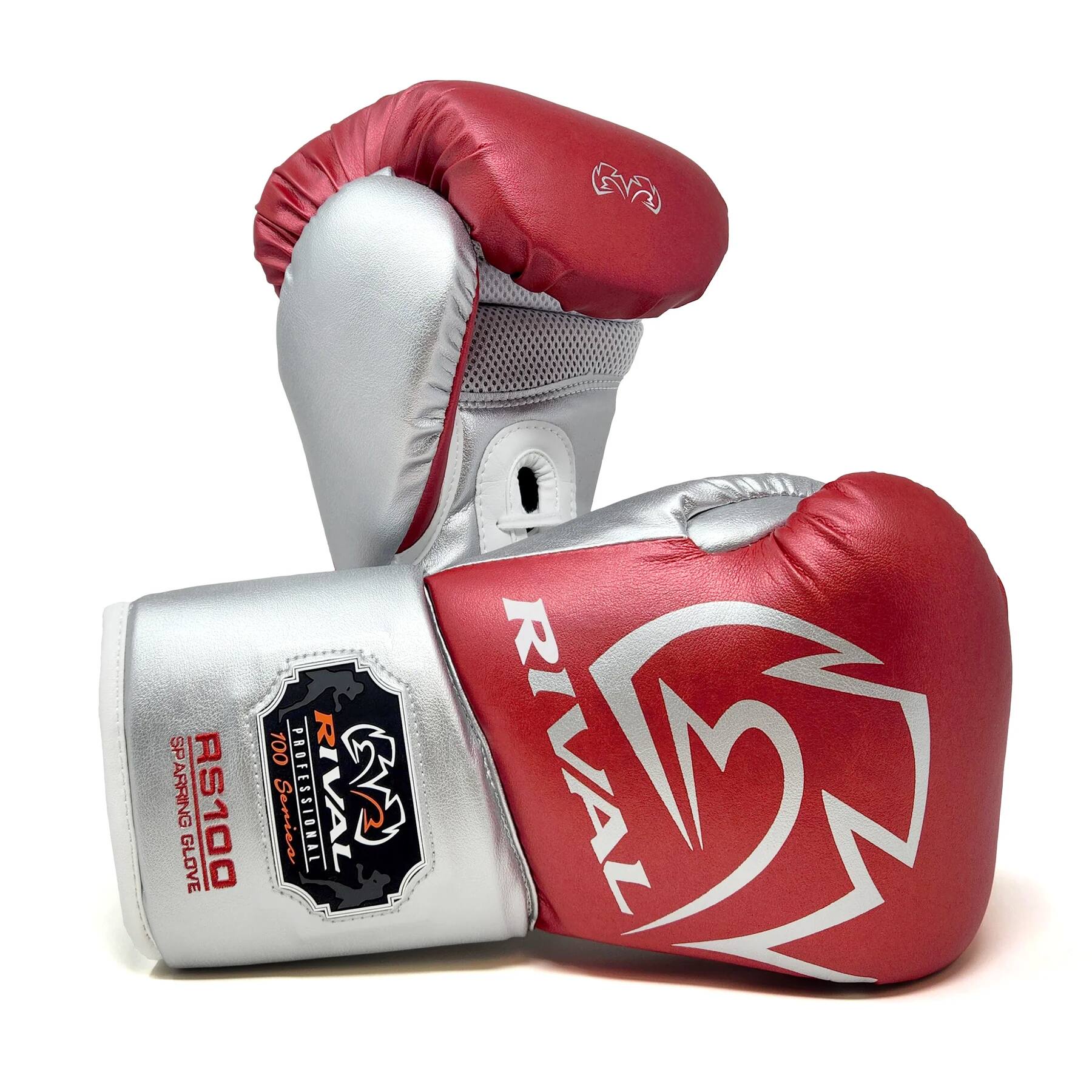 RIVAL - Boxing RS100 Pro Lace-Up Sparring Gloves - 18 oz. - Red/Silver