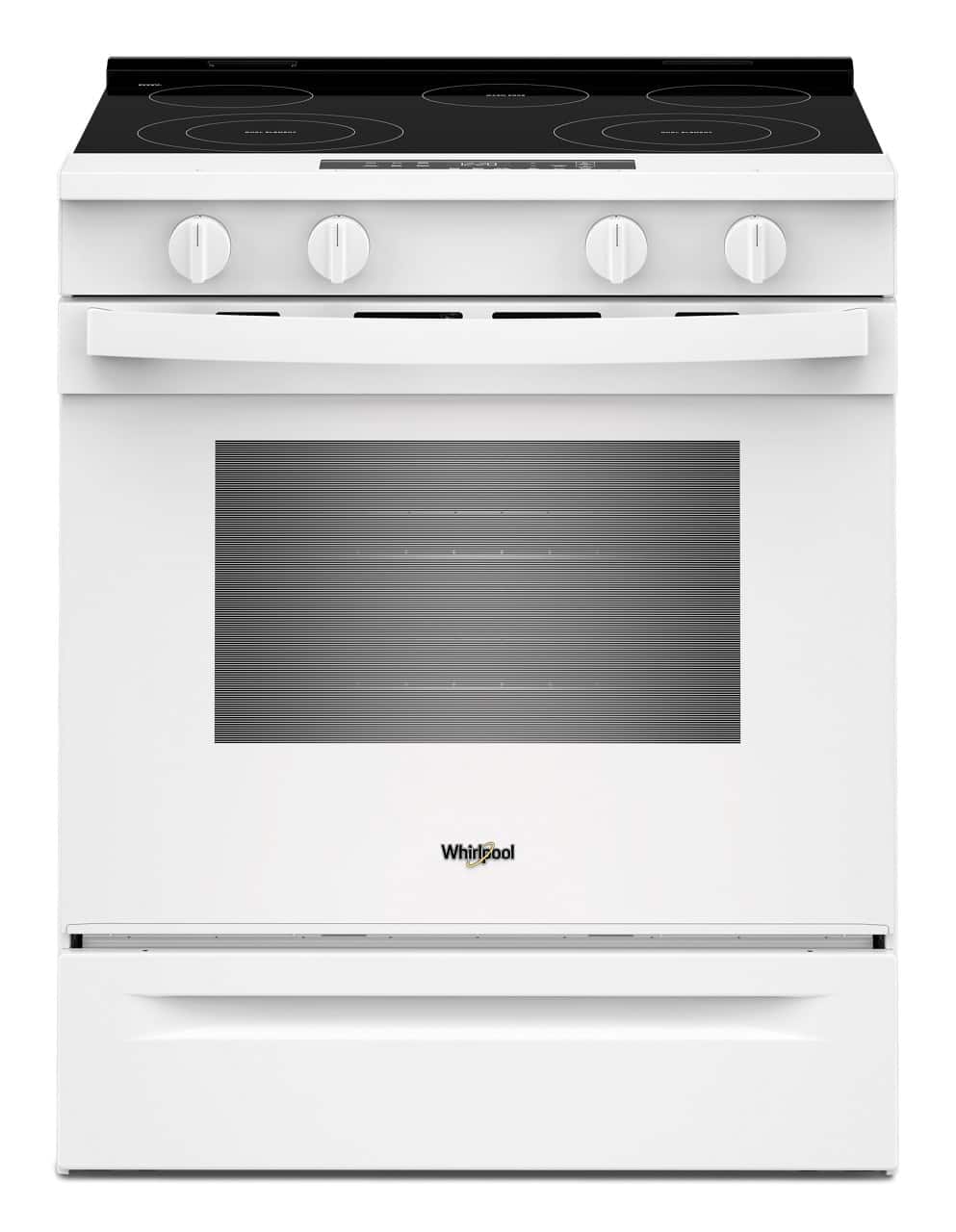 Front. Whirlpool - 30 in. Wide 5 elements 5.3 cu. ft. Slide-In Electric Range with No Preheat and Slow Cook Modes - White.