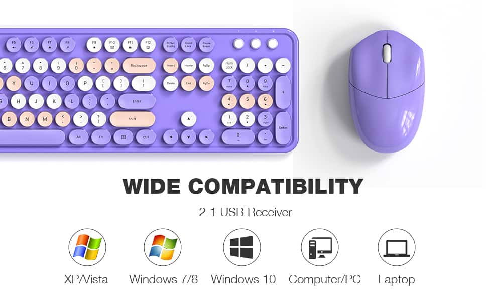 MOFii Wireless Keyboard & Mouse Combo, 2.4GHz Retro Full Size with