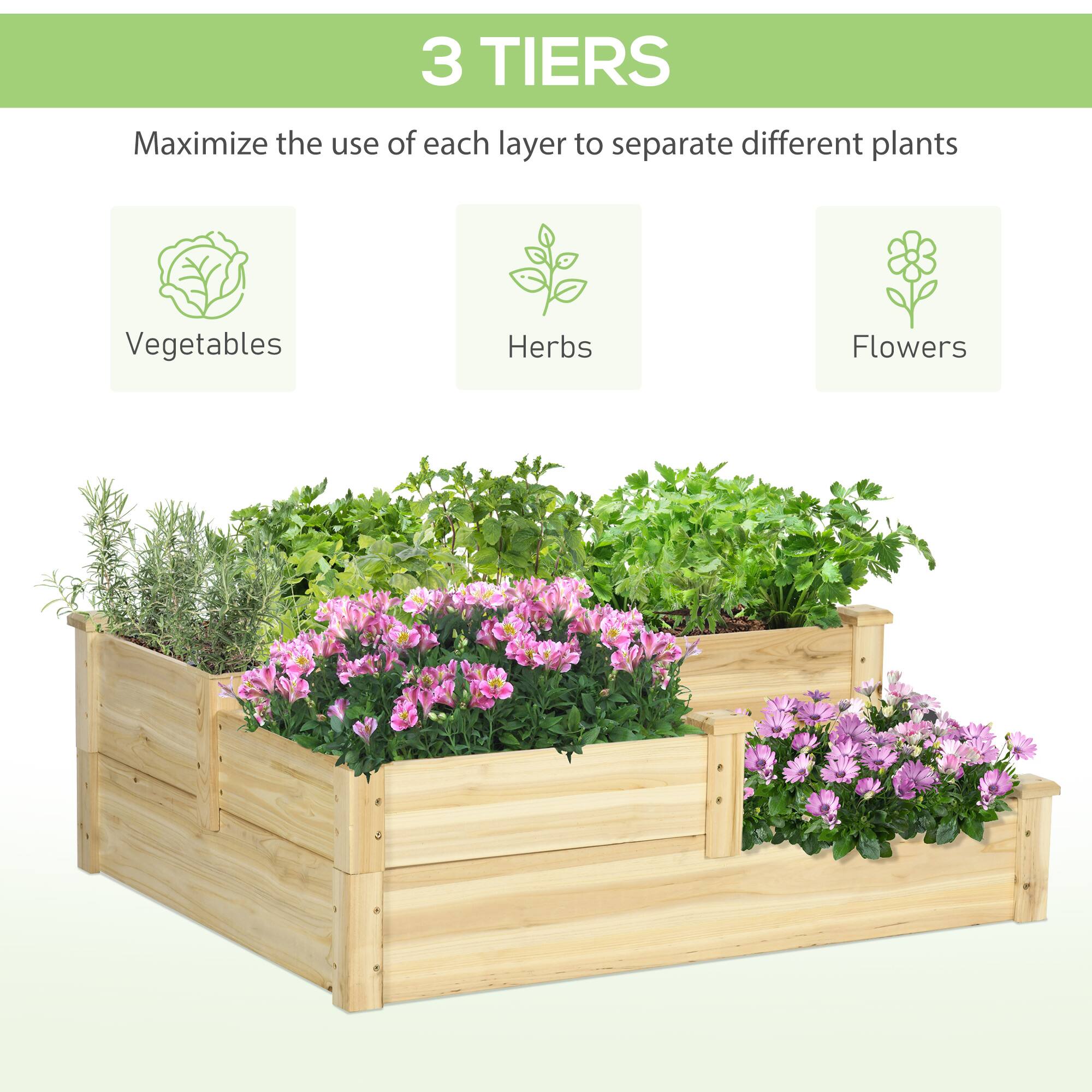 3 Tiers

Maximize the use of each layer to separate different plants

- Vegetables
- Herbs
- Flowers