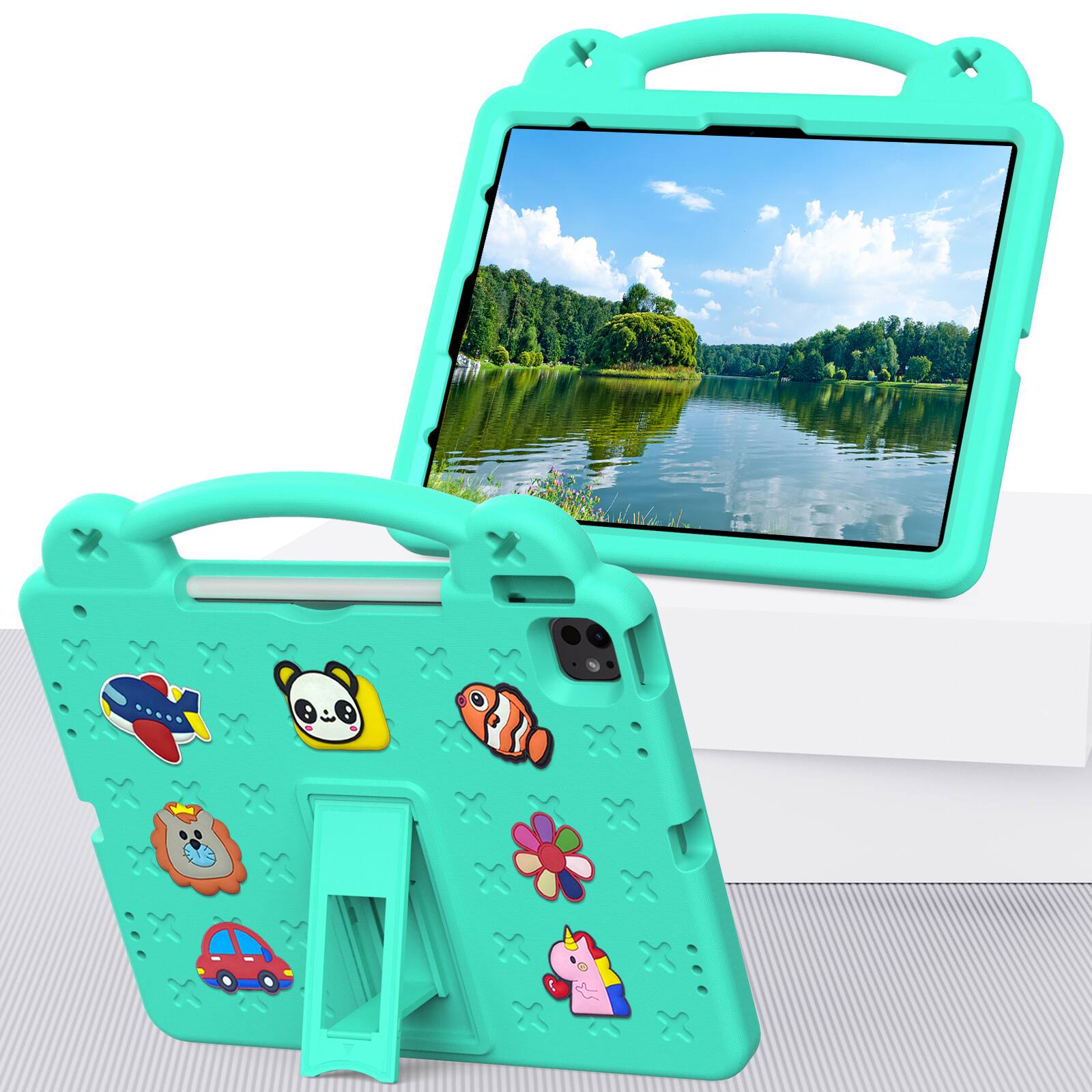 Alt View 2. Dteck - For iPad Air 11'' (M4)2026/(M3)2025/ (M2)2024 & iPad Pro 11'' (M5) 2025/(M4) 2024 Handle Grip Kickstand Shockproof Case - Mintgreen.