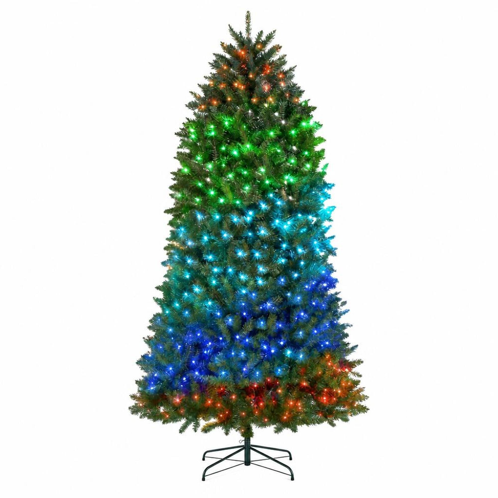 Front. RYHNUYNE - 7.5FT Pre-Lit Artificial Christmas Tree With Warm White LED Lights and Hinged Branches - Green.