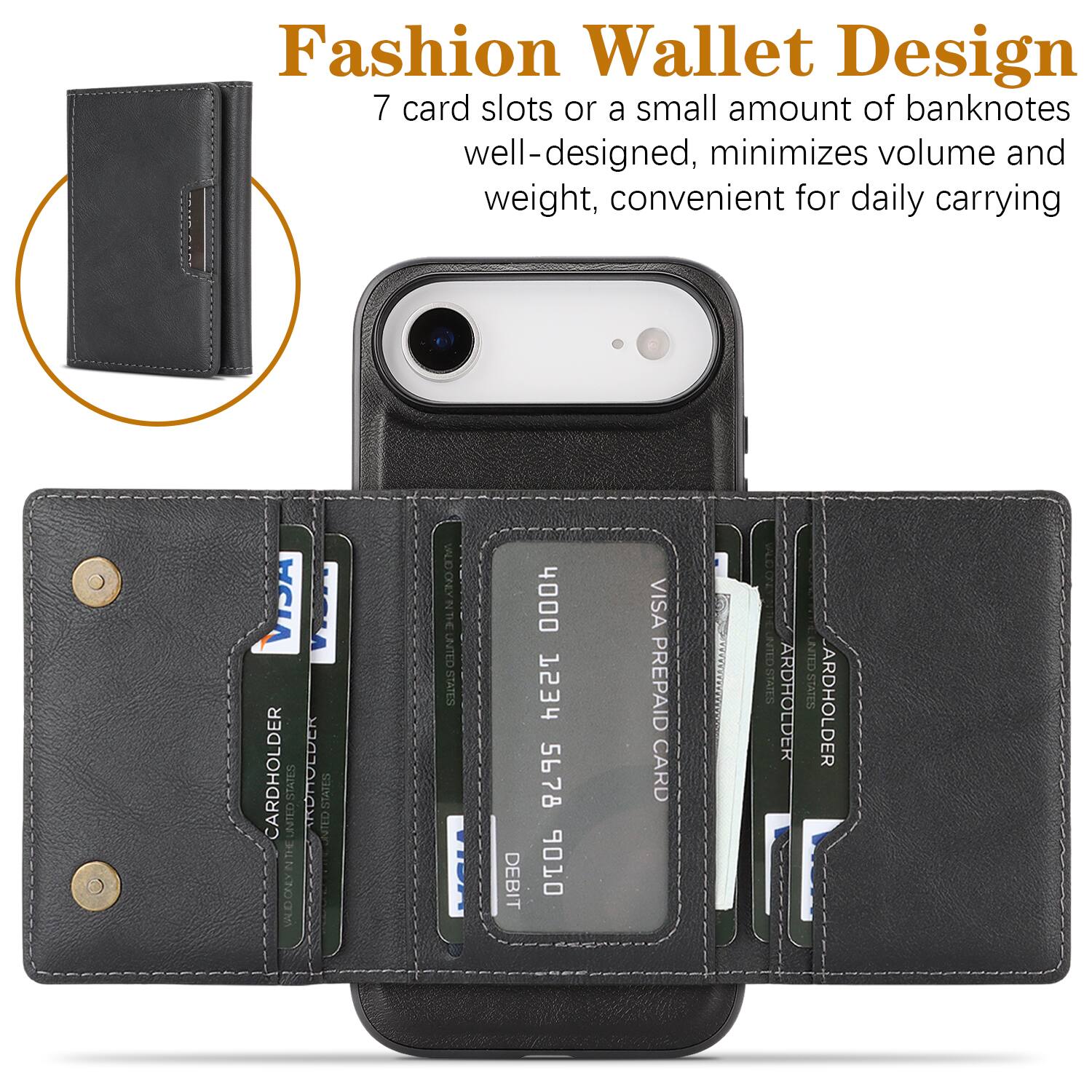 Fashion Wallet Design  
7 card slots or a small amount of banknotes well-designed, minimizes volume and weight, convenient for daily carrying  

VISA  
MLA CARDHOLDER  
UNITED STATES  
VALID ONLY IN UNITED STATES  
DEBIT  

VISA PREPAID CARD  
UNITED STATES  
CARDHOLDER  
UNITED STATES  
CARDHOLDER