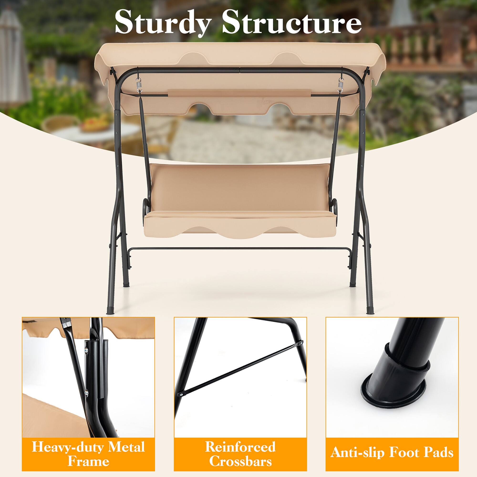 Sturdy Structure  
Heavy-duty Metal Frame  
Reinforced Crossbars  
Anti-slip Foot Pads