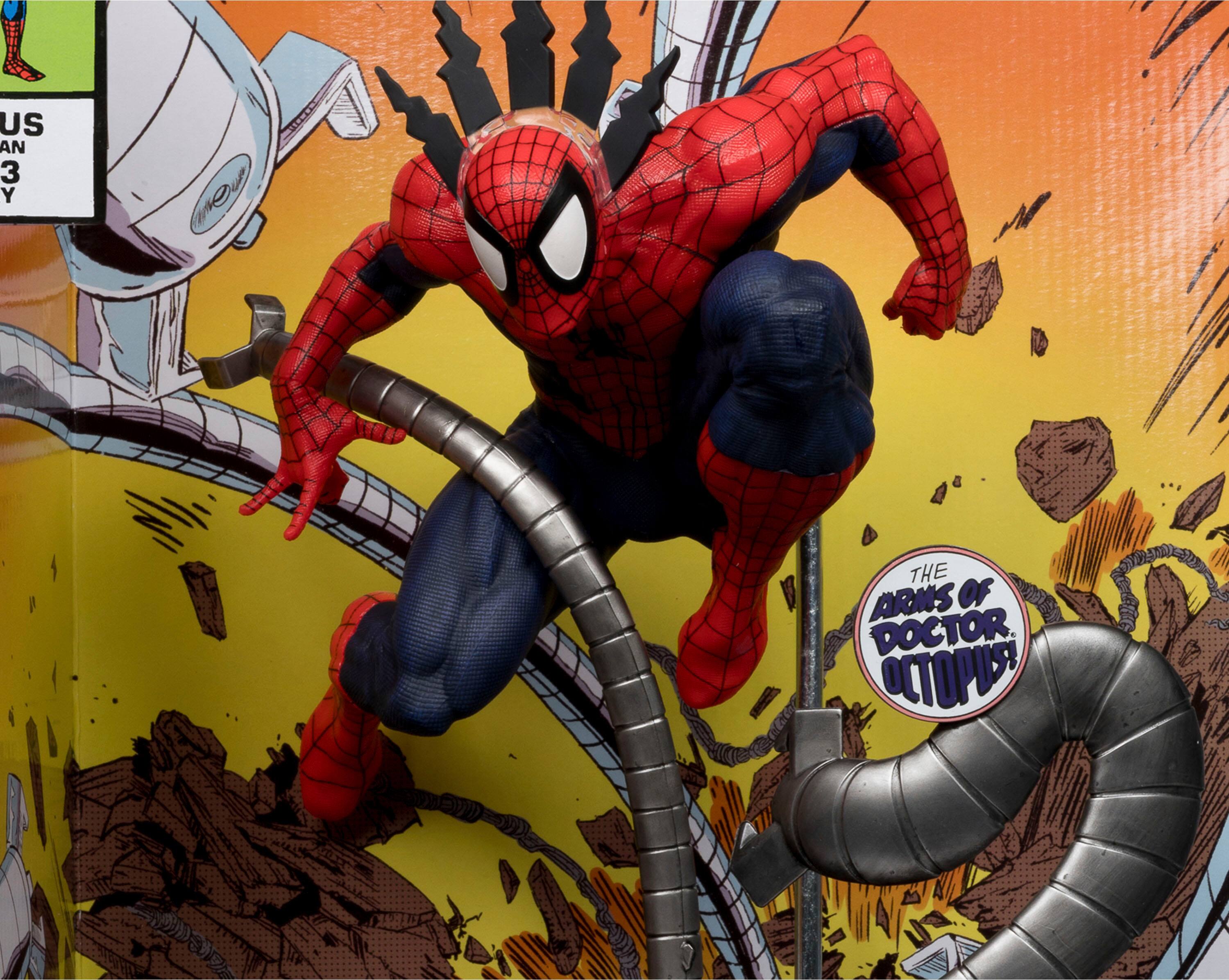 "Spider-Man is fighting the arms of Doc Ock in this comic book panel."