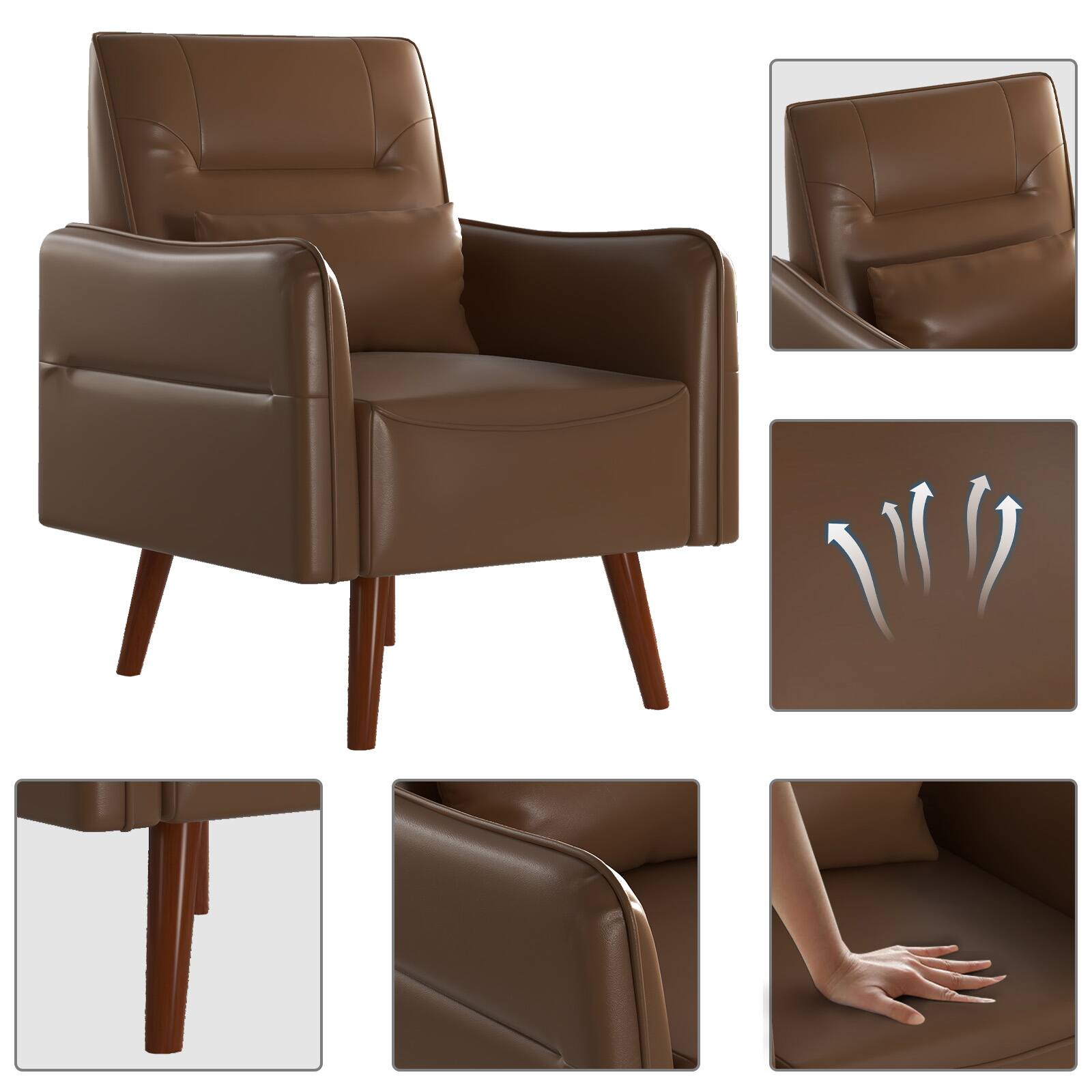 Alt View 2. Bestier - Modern Accent Chair with Upholstered Back & Curved Armrests for Multi-Room Use - dark brown.