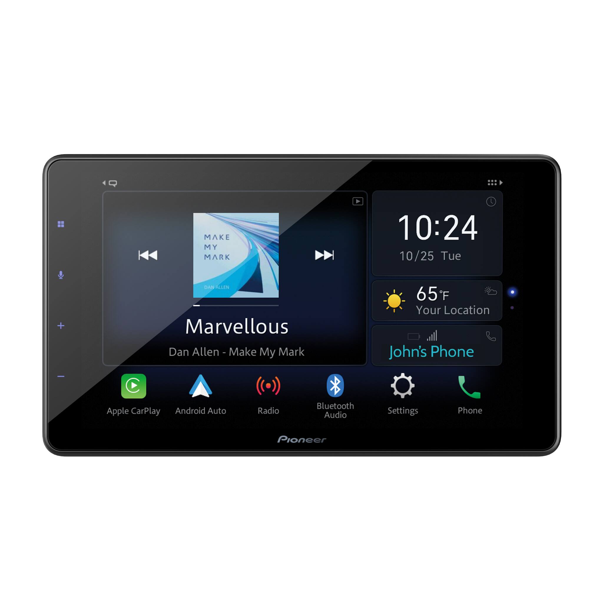 MAKE MY MARK - 10:24 10/25 Tue + DS KLEN  
Marvellous  
Dan Allen - Make My Mark  
65°F  
Your Location  
John's Phone  
Apple CarPlay  
Android Auto  
Radio  
Bluetooth Audio  
Settings  
Phone