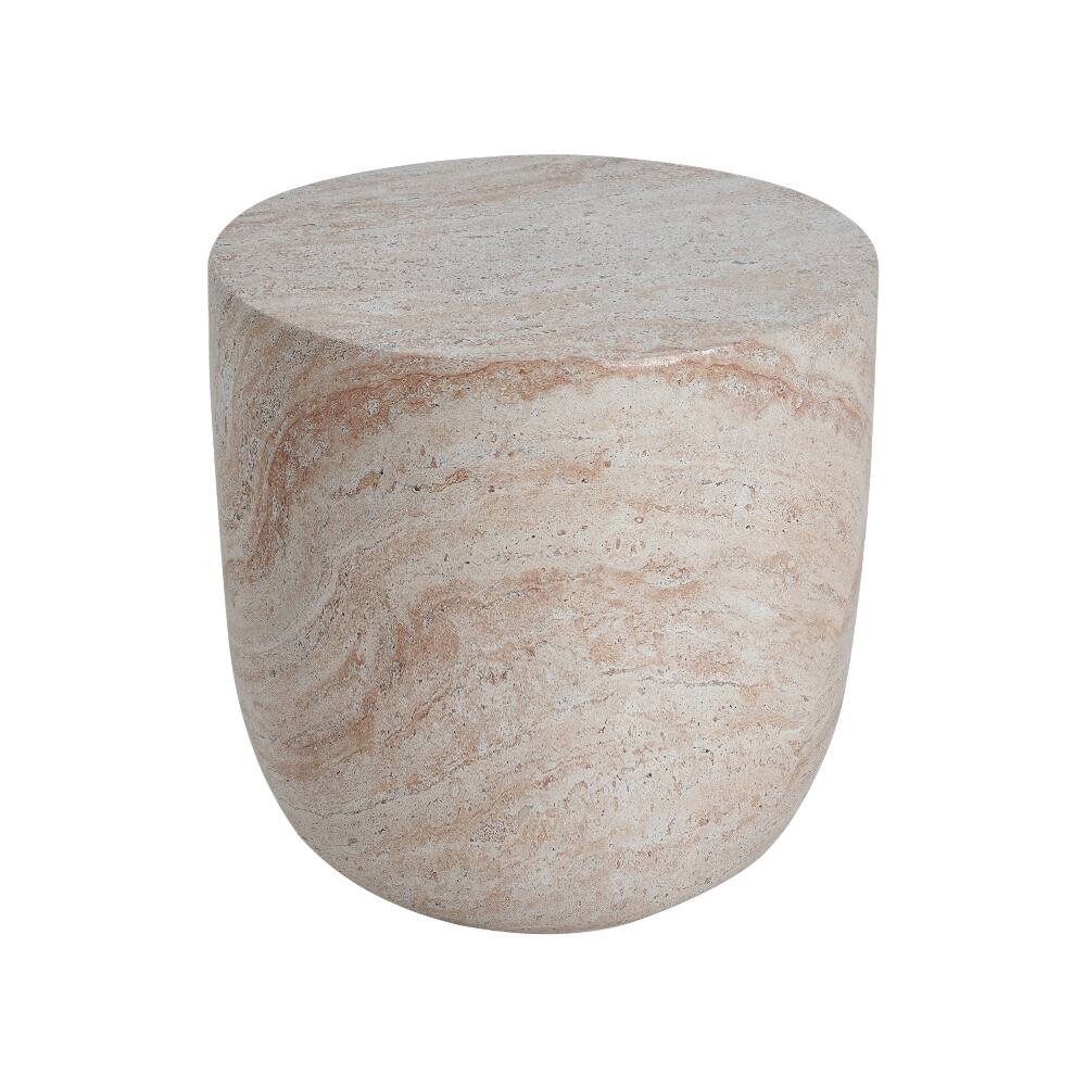Alt View 2. Loheer - Loheer Concrete Side Table Outdoor End Table Travertine Finish Barrel Side Table Lightweight Indoor Outdoor Table - Travertine.