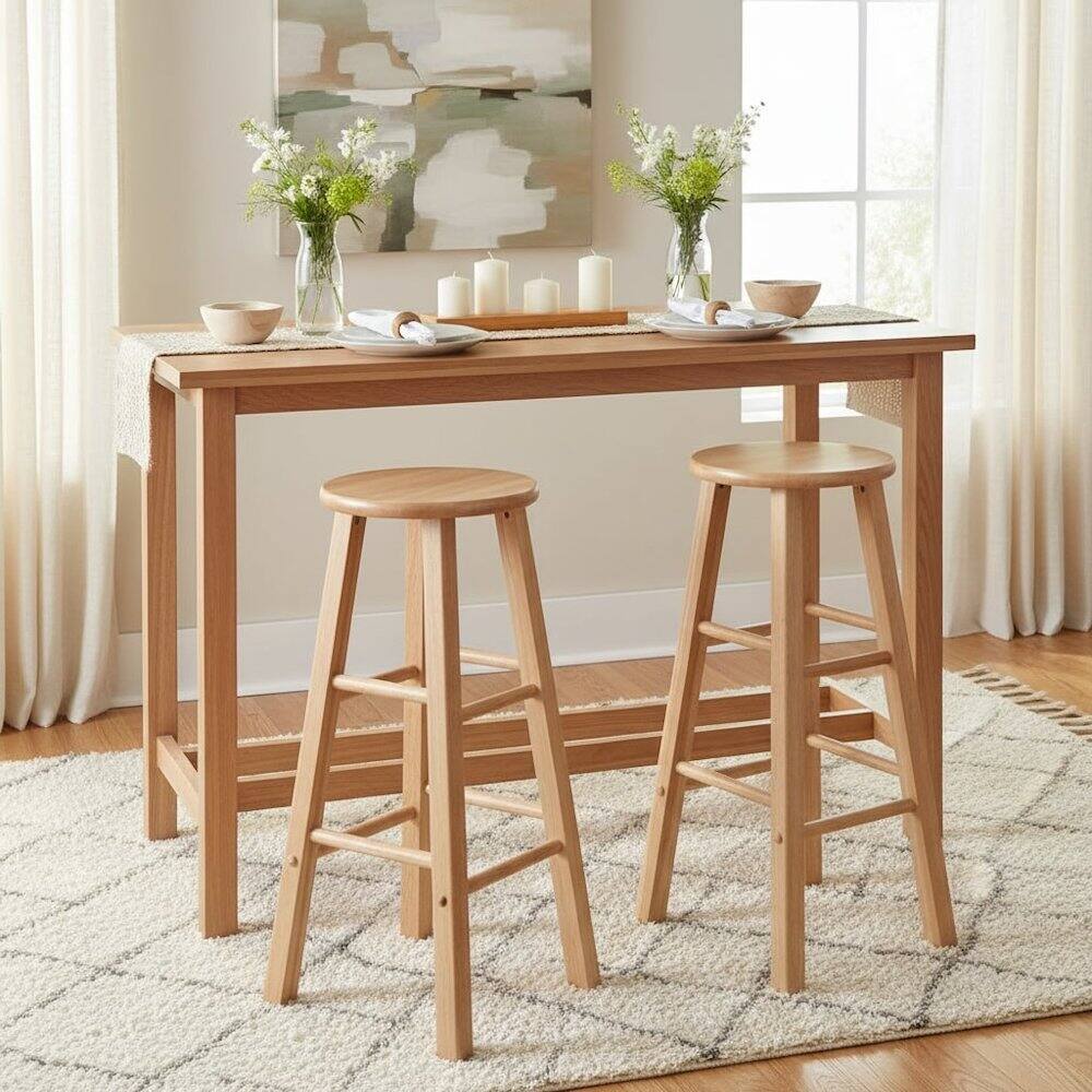 Alt View 3. FurniFact - 2-Pc Solid Wood Bar Stools - Natural.
