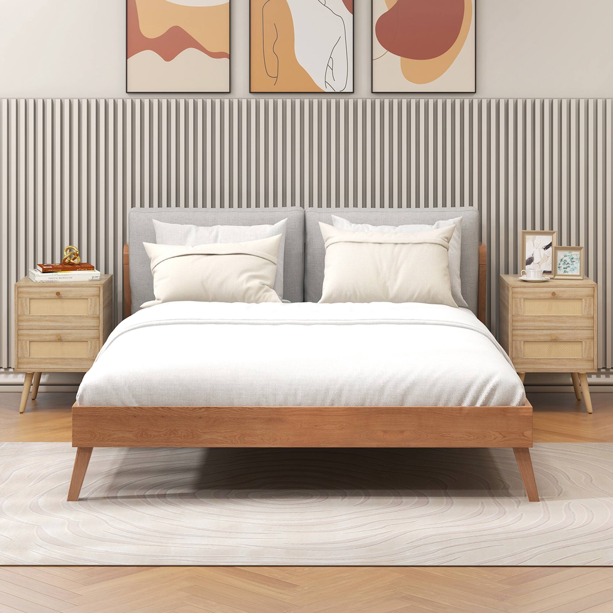 Alt View 1. Costway - Costway 2 PCS Rattan Nightstand Boho Accent Bedside Table with 2 Storage Drawers - Natural.