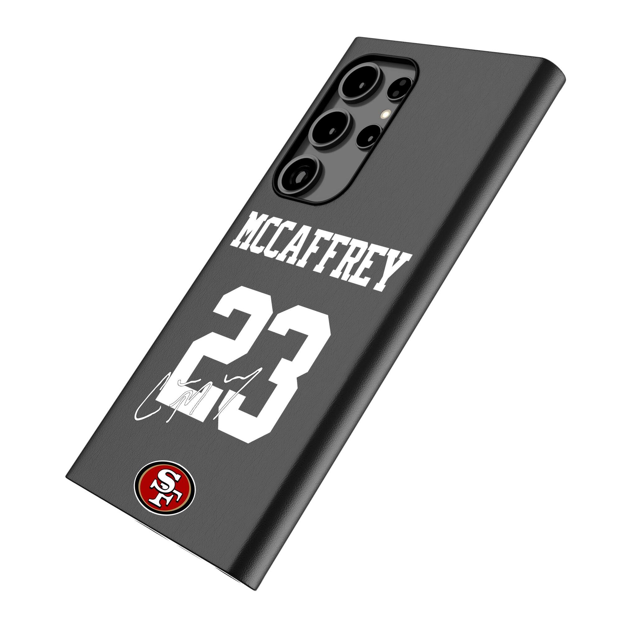 Alt View 1. Keyscaper - Christian McCaffrey Black San Francisco 49ers Galaxy Magnetic Bump Case - S24 - Black.