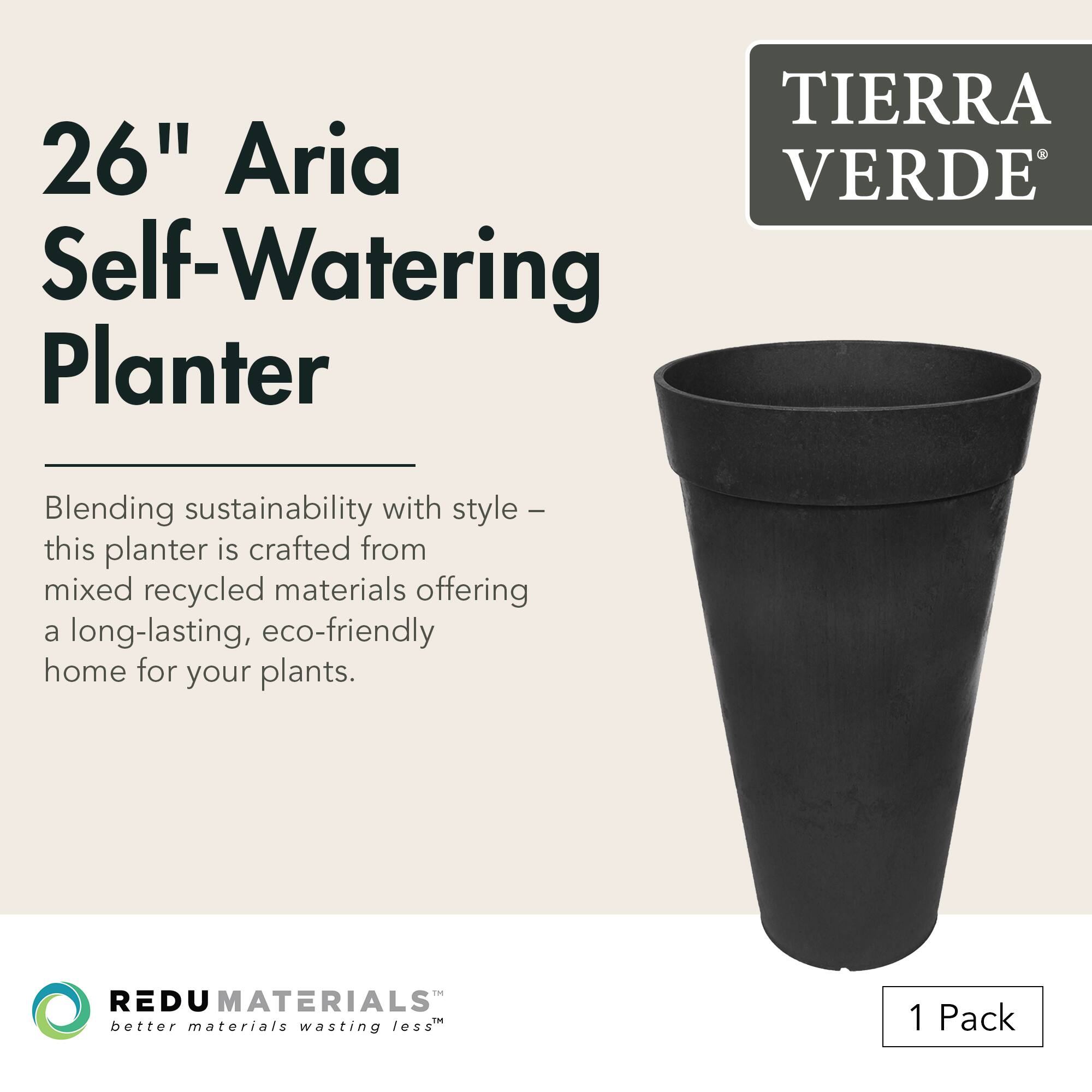 26" Aria Self-Watering Planter

Blending sustainability with style – this planter is crafted from mixed recycled materials offering a long-lasting, eco-friendly home for your plants.

TIERRA VERDE

REDU MATERIALS
better materials wasting less

1 Pack