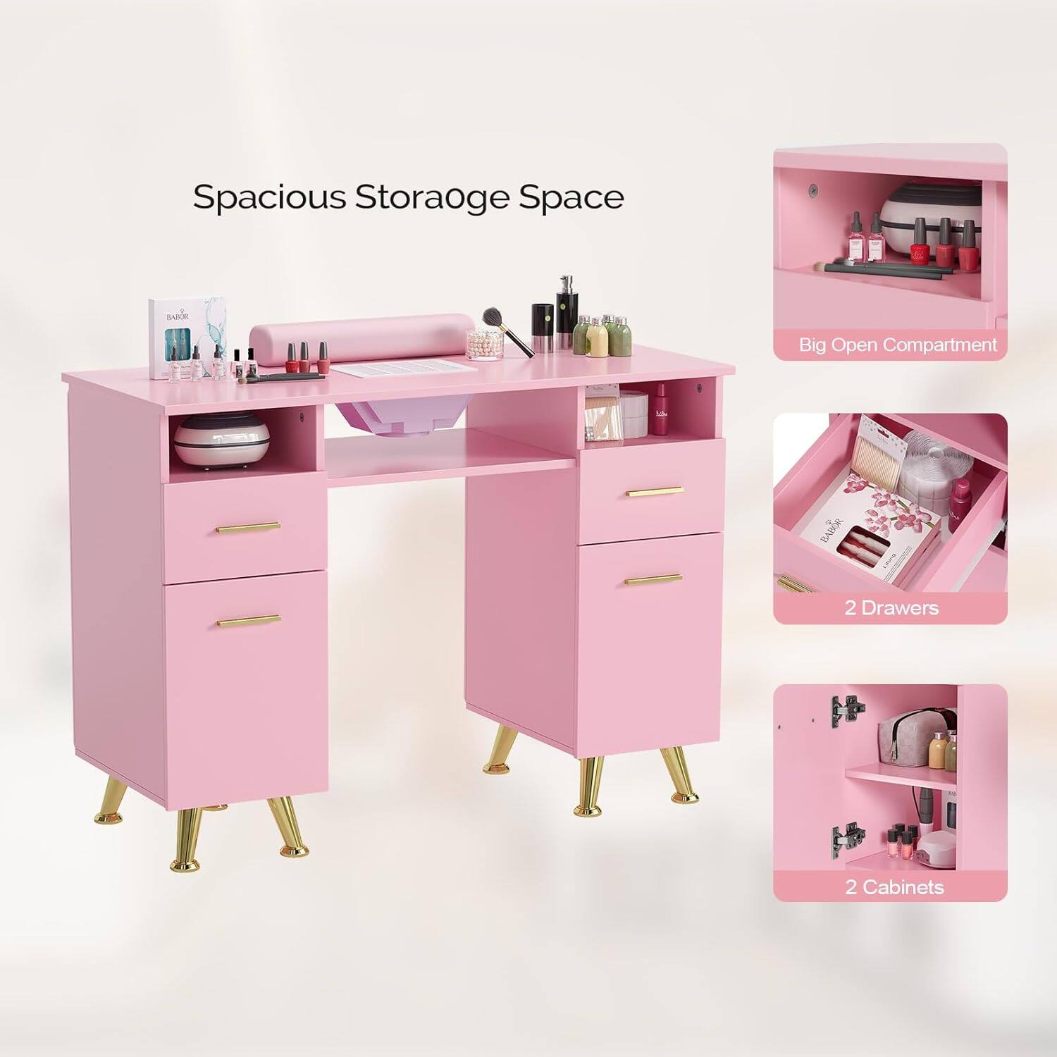 Spacious Storage Space  
Big Open Compartment  
2 Drawers  
2 Cabinets