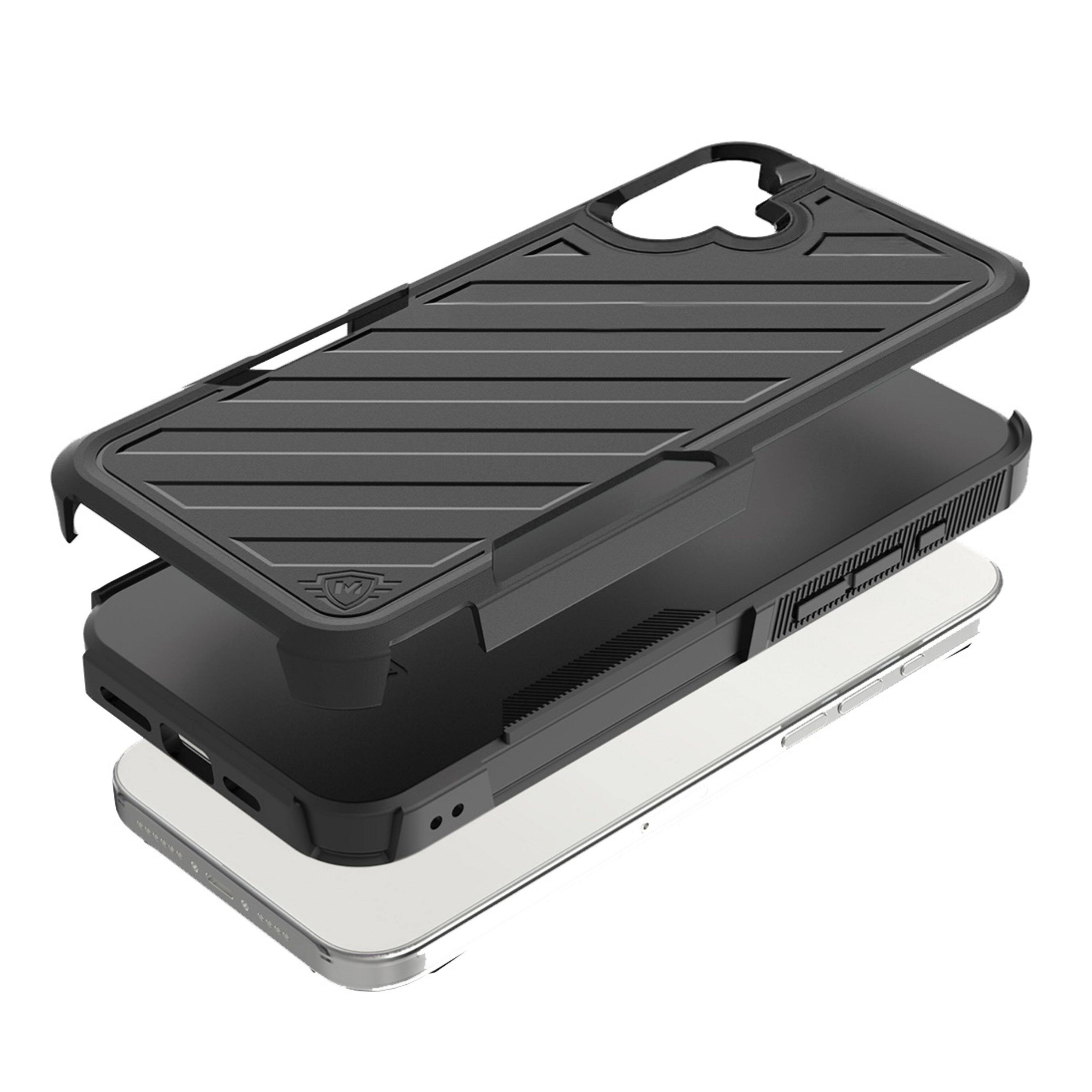 Left. Kitcheniva - Shockproof Dual Layer Lined Phone Case With Tempered Glass For iPhone 16 Plus Black - Black.