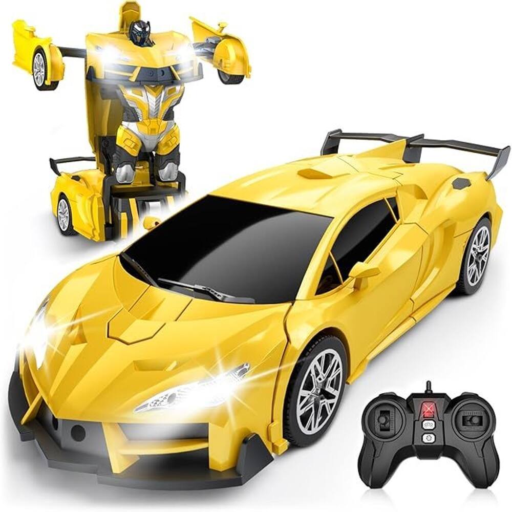 Angle. Loheer - Loheer Transforming RC Car 1:16 Scale Remote Control Robot Toy with 360 Spin and Flashing Headlights for Boys.