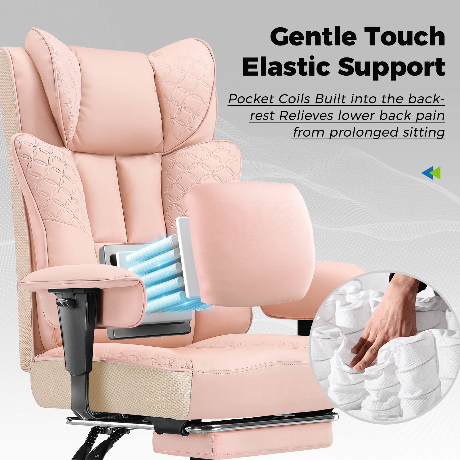 Gentle Touch Elastic Support

Pocket Coils Built into the back-rest Relieves lower back pain from prolonged sitting