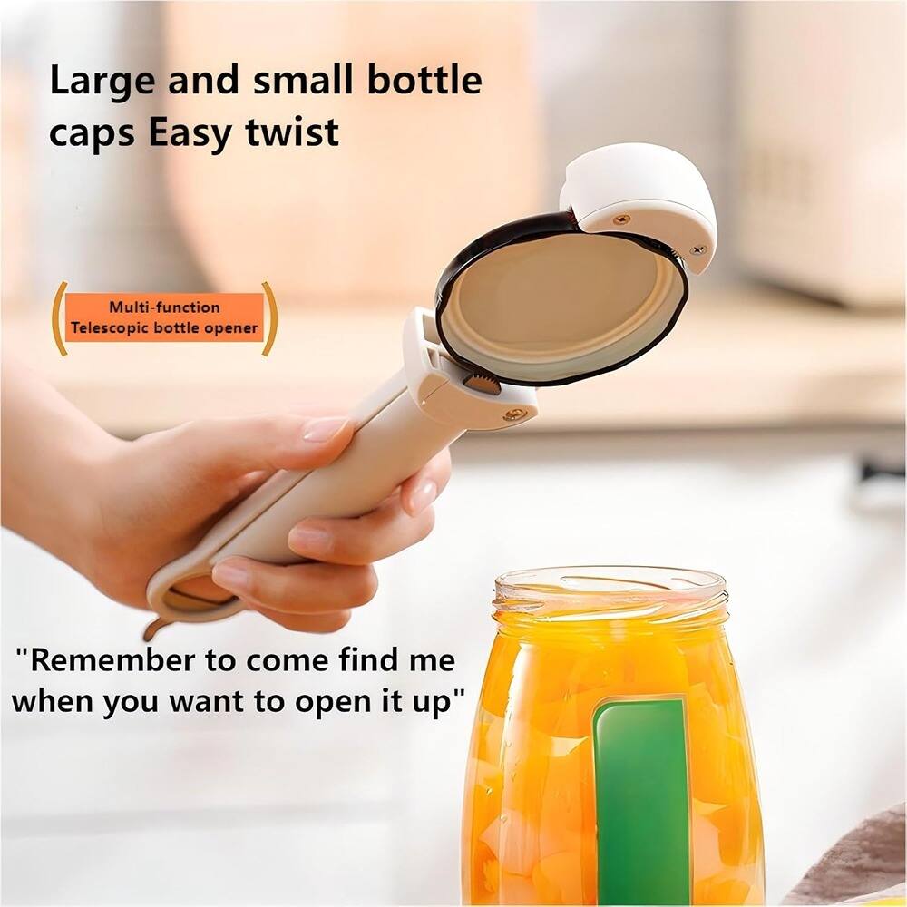 Large and small bottle caps Easy twist

Multi-function Telescopic bottle opener

"Remember to come find me when you want to open it up"