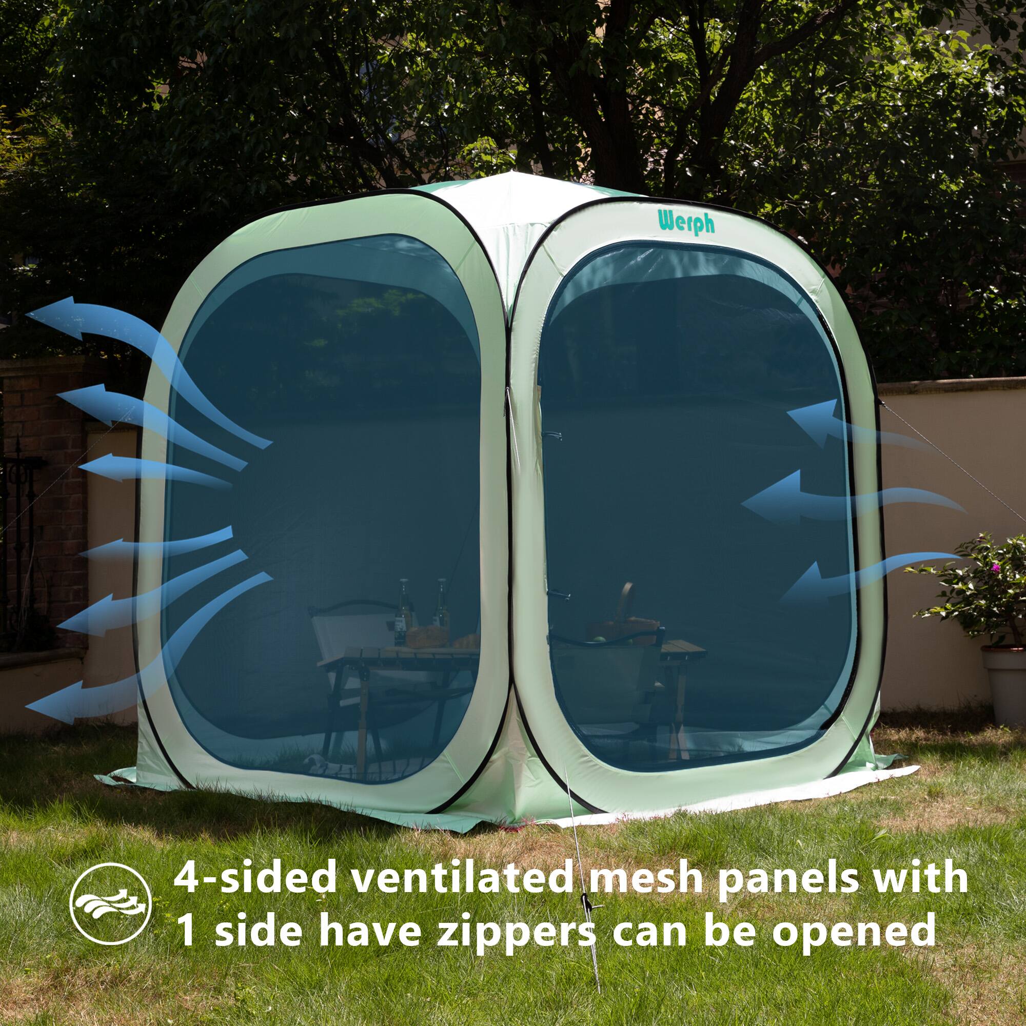 4-sided ventilated mesh panels with 1 side have zippers can be opened