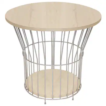 Front. Sunnydaze - Wire Pedestal End Table with MDF Pull-Open Tabletop - Cream.