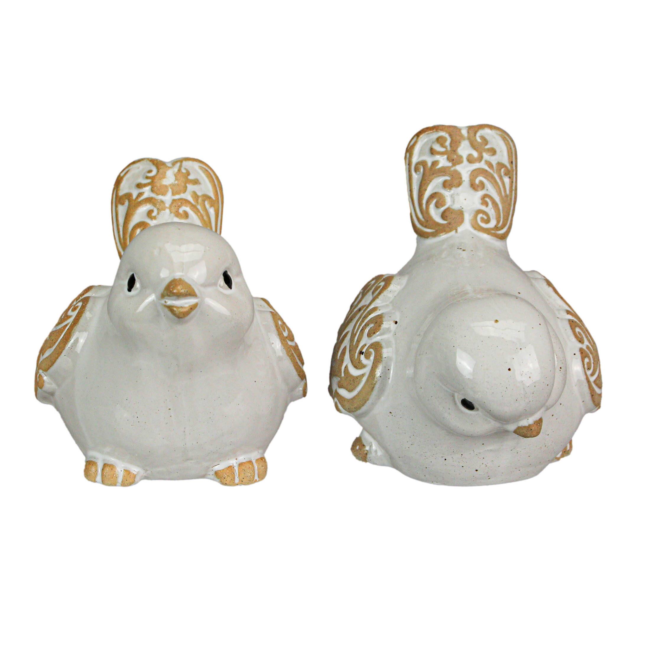 Alt View 1. Special T Imports - 7 Inch Ceramic Bird Figurine Farmhouse Art Home Decor Shelf Sculpture Set of 2 - Beige.