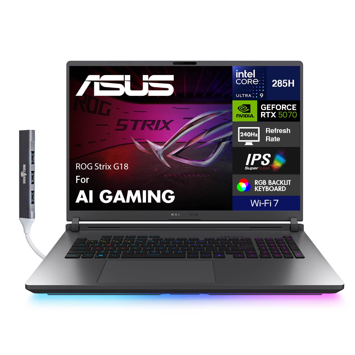ASUS - ROG Strix G18 Laptop 18 WQXGA (Intel Ultra 9- 275HX, 32GB DDR5, 2TB SSD, Win 11 Pro) w/USB Hub - Eclipse Gray