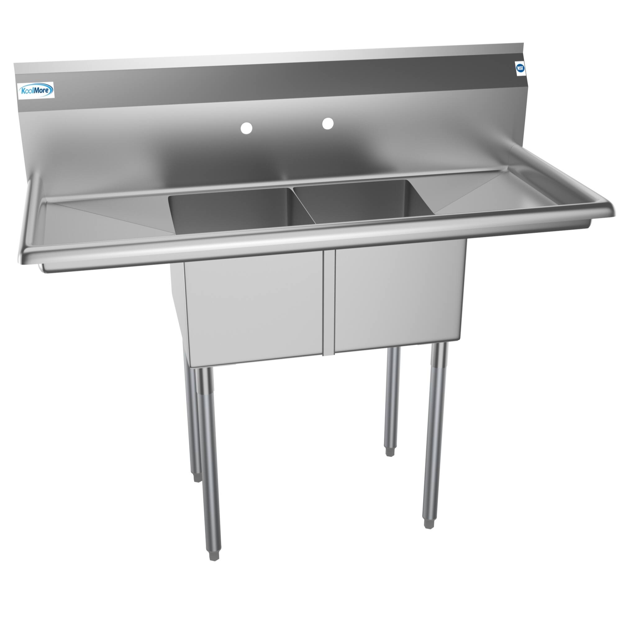 Back. Koolmore - 48 in. Two Compartment Stainless Steel  Sink with 2 Drainboards, Bowl Size 12"x 16"x 10" SB121610-12B3. - Stainless Steel.