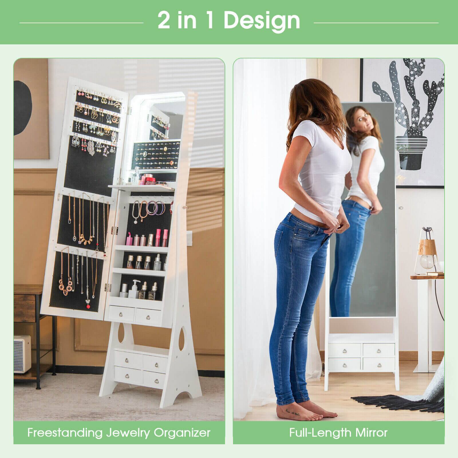 2 in 1 Design

Freestanding Jewelry Organizer

Full-Length Mirror