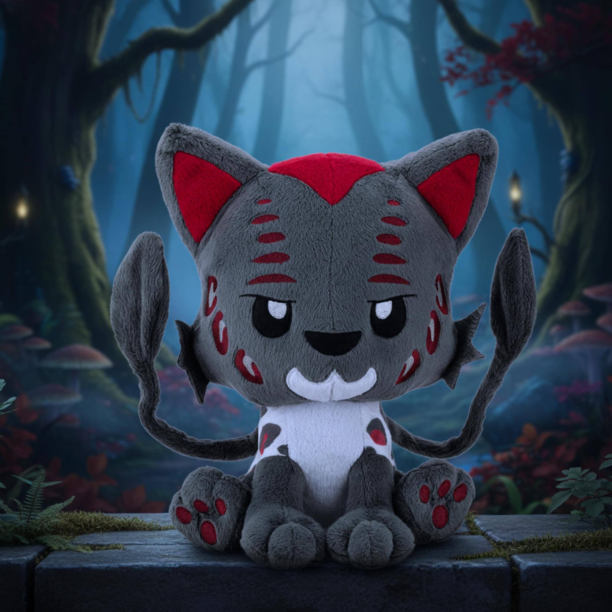 Alt View 3. Tentacle Kitty - Tentacle Kitty Campaign Critters Fantasy Coeurl Plush - Grey.