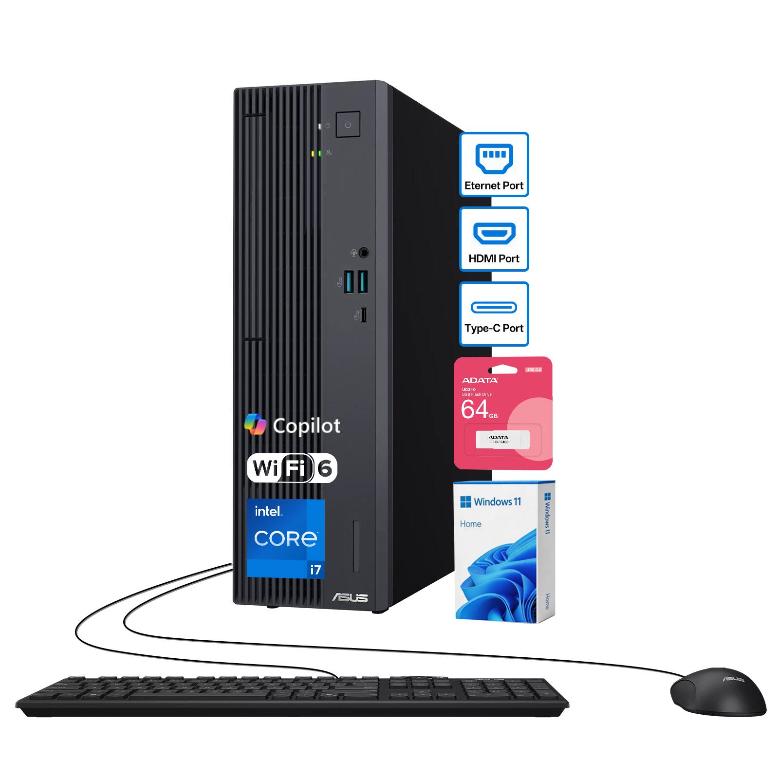 Ethernet Port  
HDMI Port  
Type-C Port  
2012  
Copilot  
ADATA 250 Kao rus 64 ANTA -  
Wi-Fi 6 intel CORE i7 ASUS  
Windows 11 Home  
Windows " Vicente  
+  
YOUS