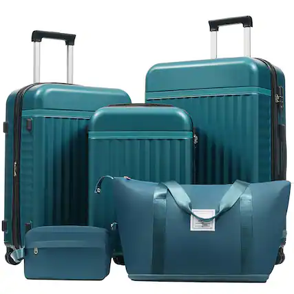 Front. LOVMOR - Lovmor 5-Piece Luggage Set TSA Spinner Expandable Travel Bag - Dark Green.