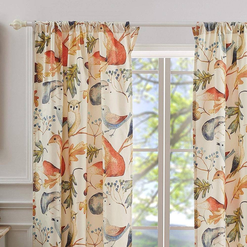 Left. Barefoot Bungalow - Barefoot Bungalow Willow 2 Panel And 2 Tie Back with 3" Rod Pocket Window Curtain42x84", Multi - Multi.