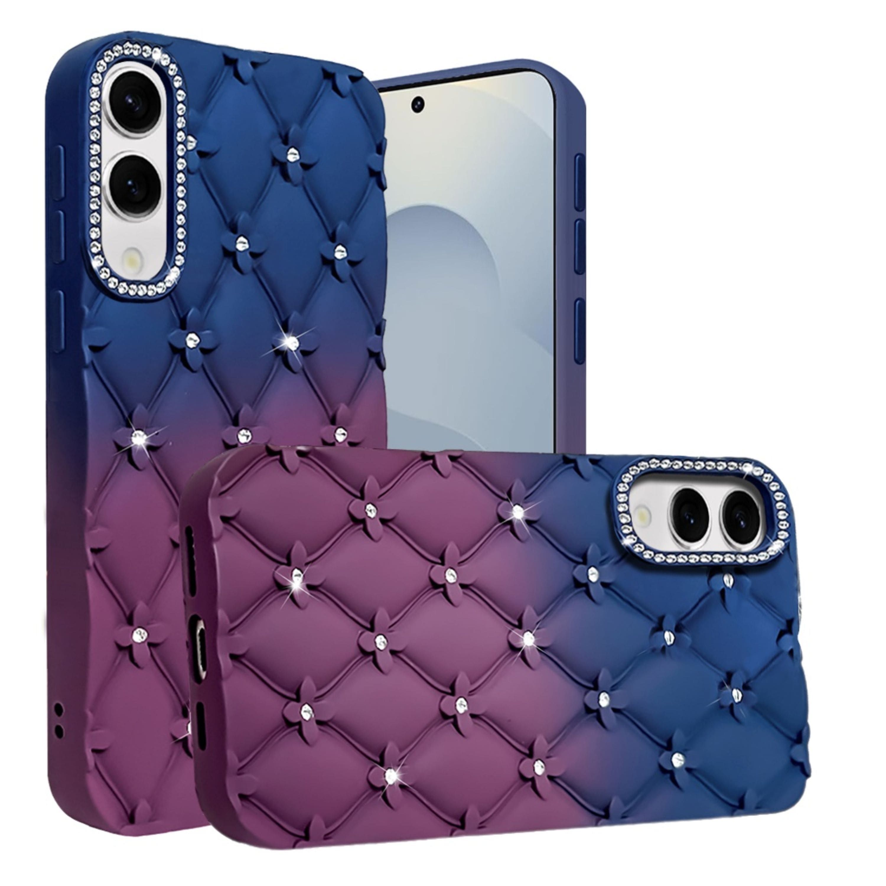 Kitcheniva - Diamond Pattern Padded Design Phone Case With Tempered Glass For Samsung S25 Edge - Dark Blue/Burgundy price history on PriceWatchPro