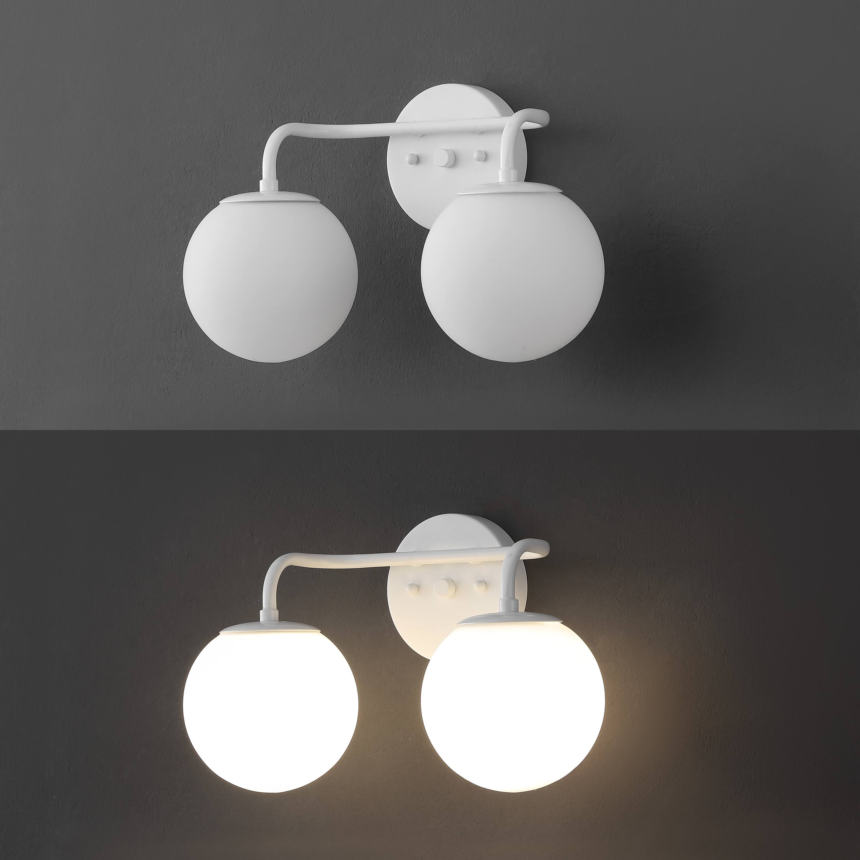 Alt View 5. Jonathan Y - Louis Parisian Globe 15" 2-Light Metal/Frosted Glass Modern Contemporary LED Vanity Light, White - White.