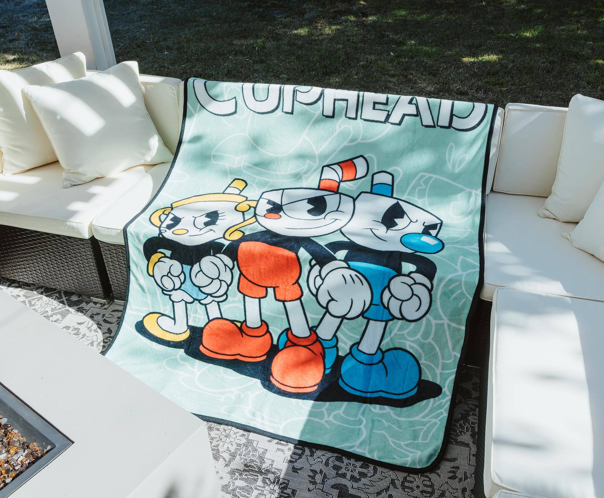 Alt View 2. Toynk - Cuphead Main Characters Fleece Throw Blanket | 45 x 60 Inches - Red/White.