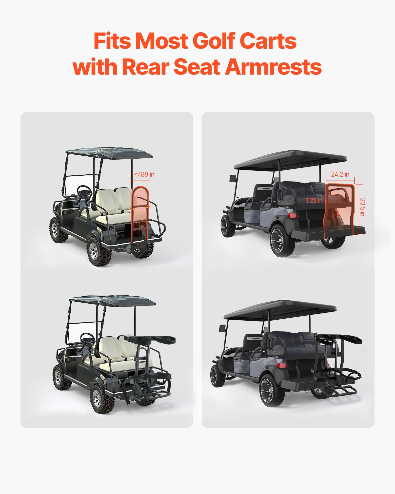Fits Most Golf Carts with Rear Seat Armrests

- 7.88 in
- 24.2 in
- 1.25 in
- 33.5 in
