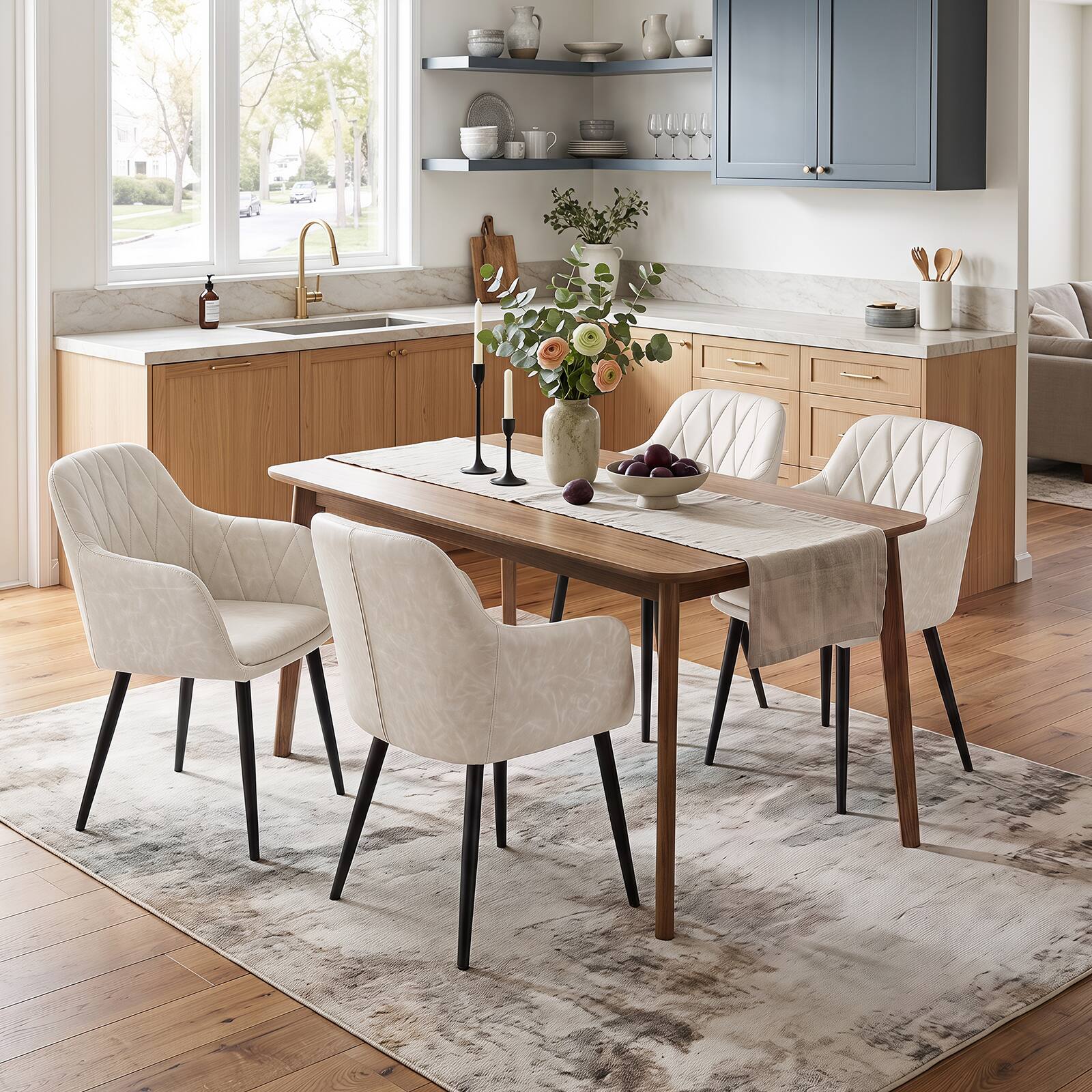 Alt View 1. Gymax - Gymax Dining Chairs Set of 4 Upholstered PU Leather Kitchen Chairs w/Curved Back Light Gray - White.