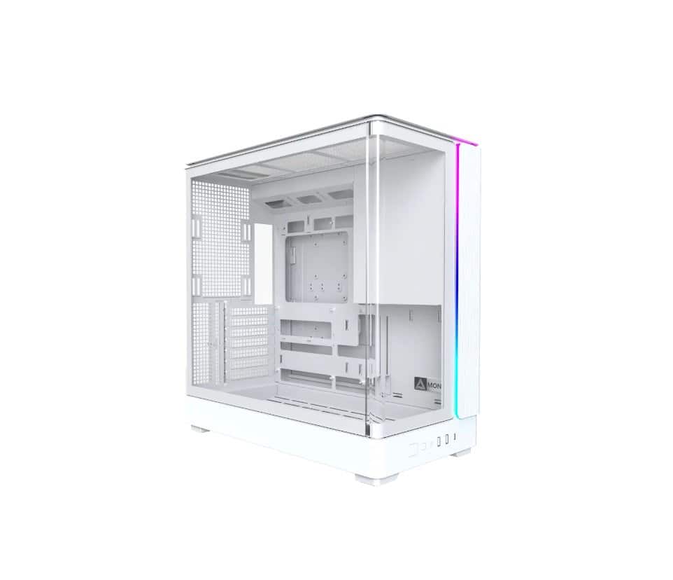 Montech - KING 45 KING45W ATX PC Case, Curved Panoramic Glass, Chimney Airflow, 360mm Radiator Support - White